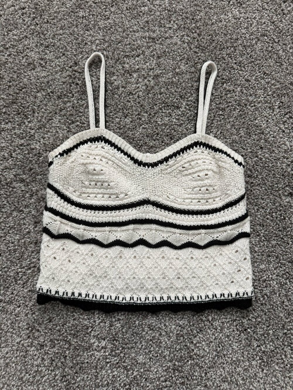 Olive + Oak Cream Black Crochet Knit Bustier Tank Top Women's M Boho